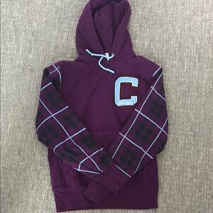 Purple Hoodie with Plaid Sleeves